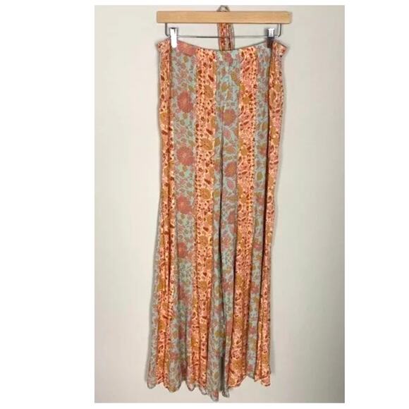 New Free People Bali Sultry Boho Flare Pants $128 Large Chartreuse Floral - Picture 4 of 5